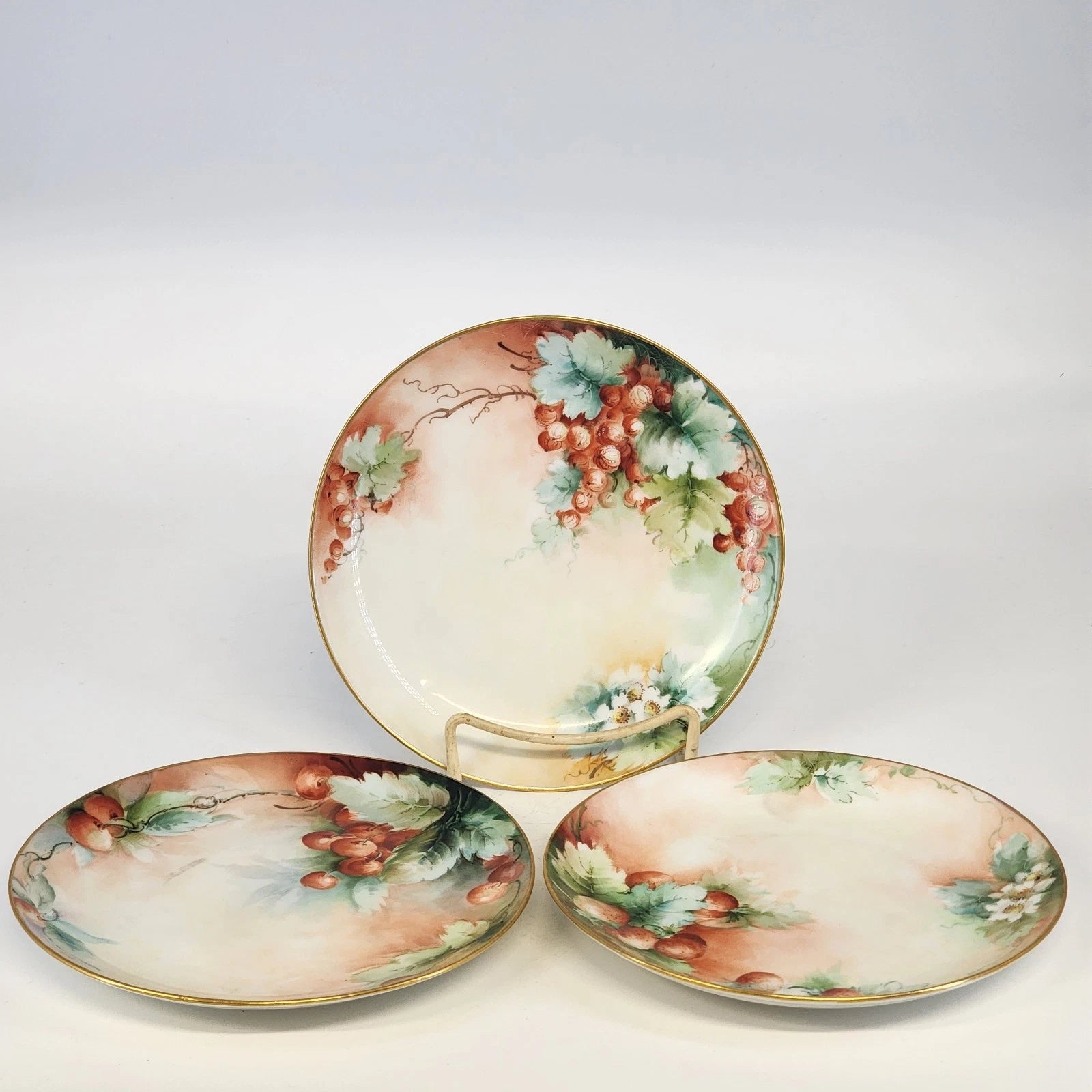 Set of 3 Weimar porcelain plates signed T Reinhard 1911 fruit design