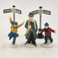 5 Christmas Village Accessory Set People & Street Signs Miniature Figurines