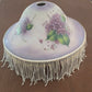 Frosted Purple Glass Lamp Shade Hand Painted Violets Beaded Fringe 16" Vintage