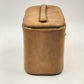 Tan Leather Train Case – 10.5" Travel Luggage with Cane Web Front, Latch Closure, Pockets & Interior Mirror Vintage