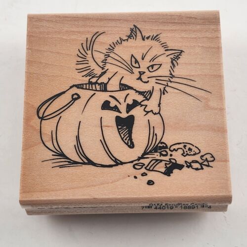 Lot of 4 Halloween Themed Wooden Mounted Rubber Stamps Vintage Lightly Used