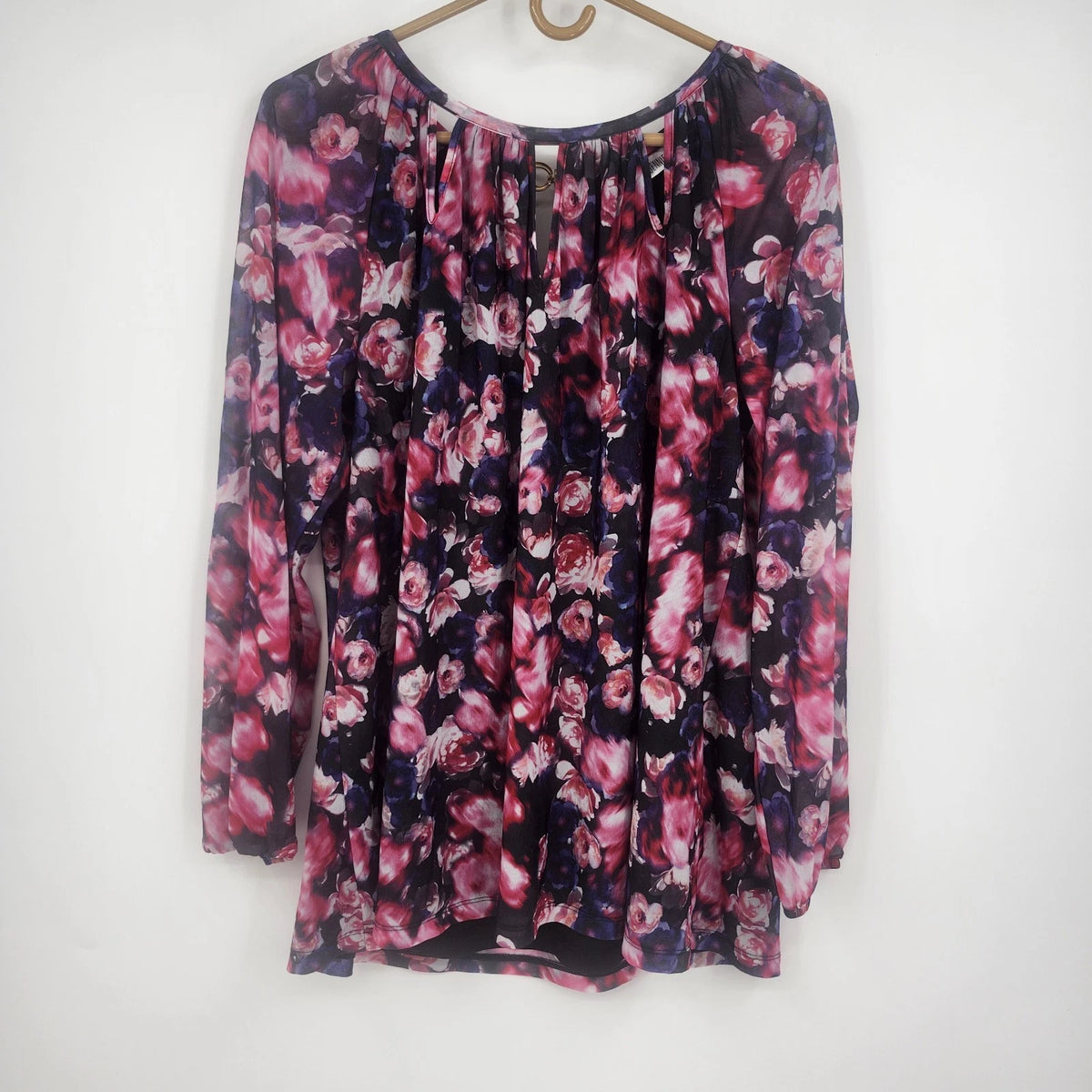 Jennifer Lopez JL Women's 0X Floral Chiffon Blouse Pink Purple Navy Long Sleeve