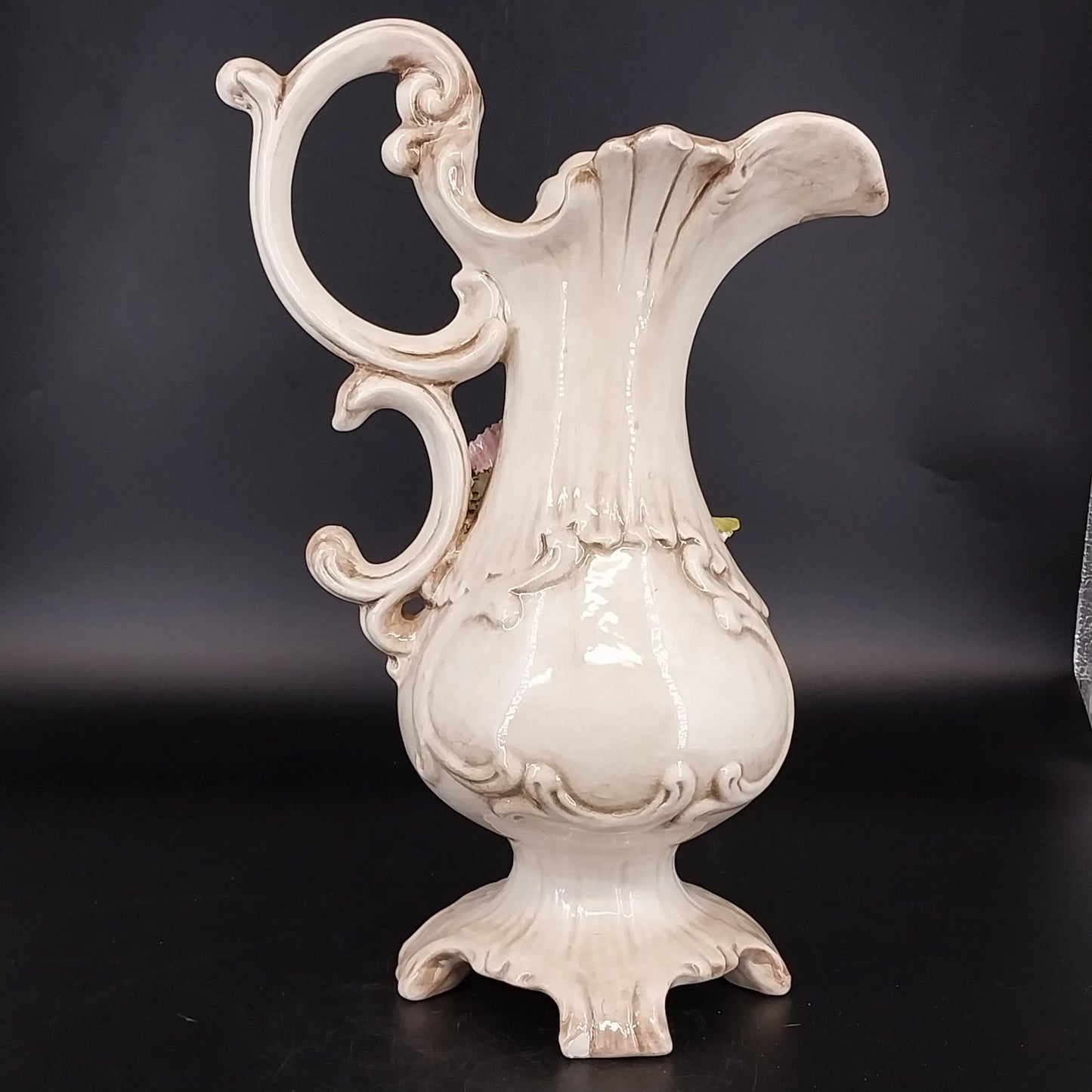 Vintage Capodimonte Italy Floral Porcelain Pitcher Vase Urn 13 Inch
