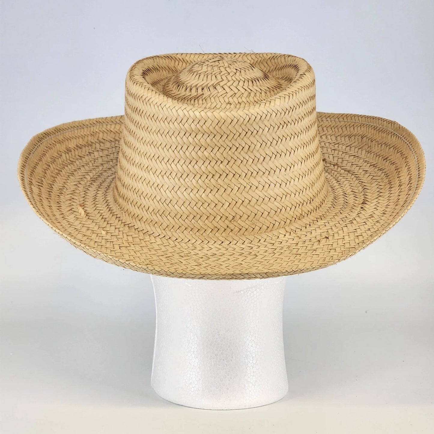 Sun Hat Straw Natural Woven Fedora Women’s Size Large Made in Mexico Wide Brim