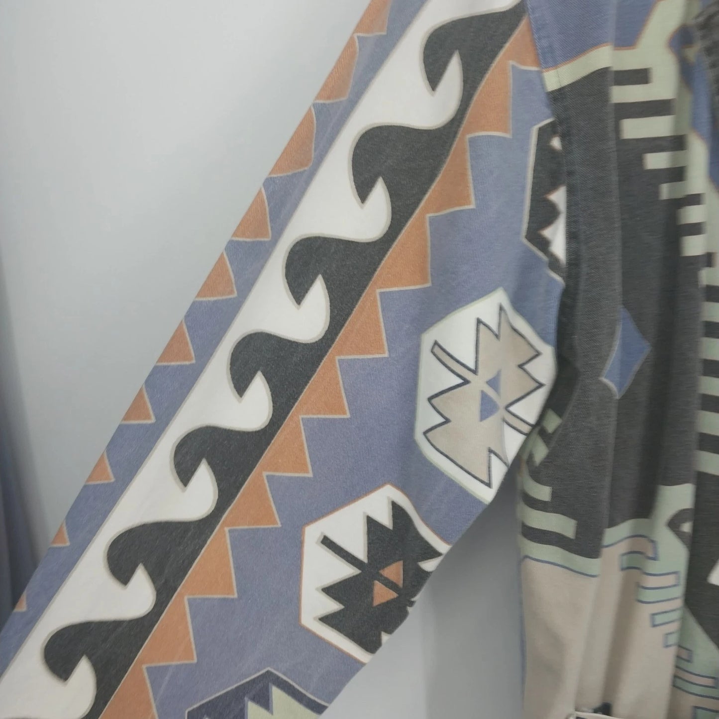 Geometric Blazer Pants Suit Set Blue Southwest Aztec Cotton Size 1 Vintage