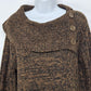 Carol Rose Brown And Black Sweater 3 Button Cowl Neck Size XL Fringe Bottom