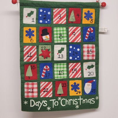 Christmas December Advent Calendar Crescent Enterprise Felt Fabric 15" Vintage