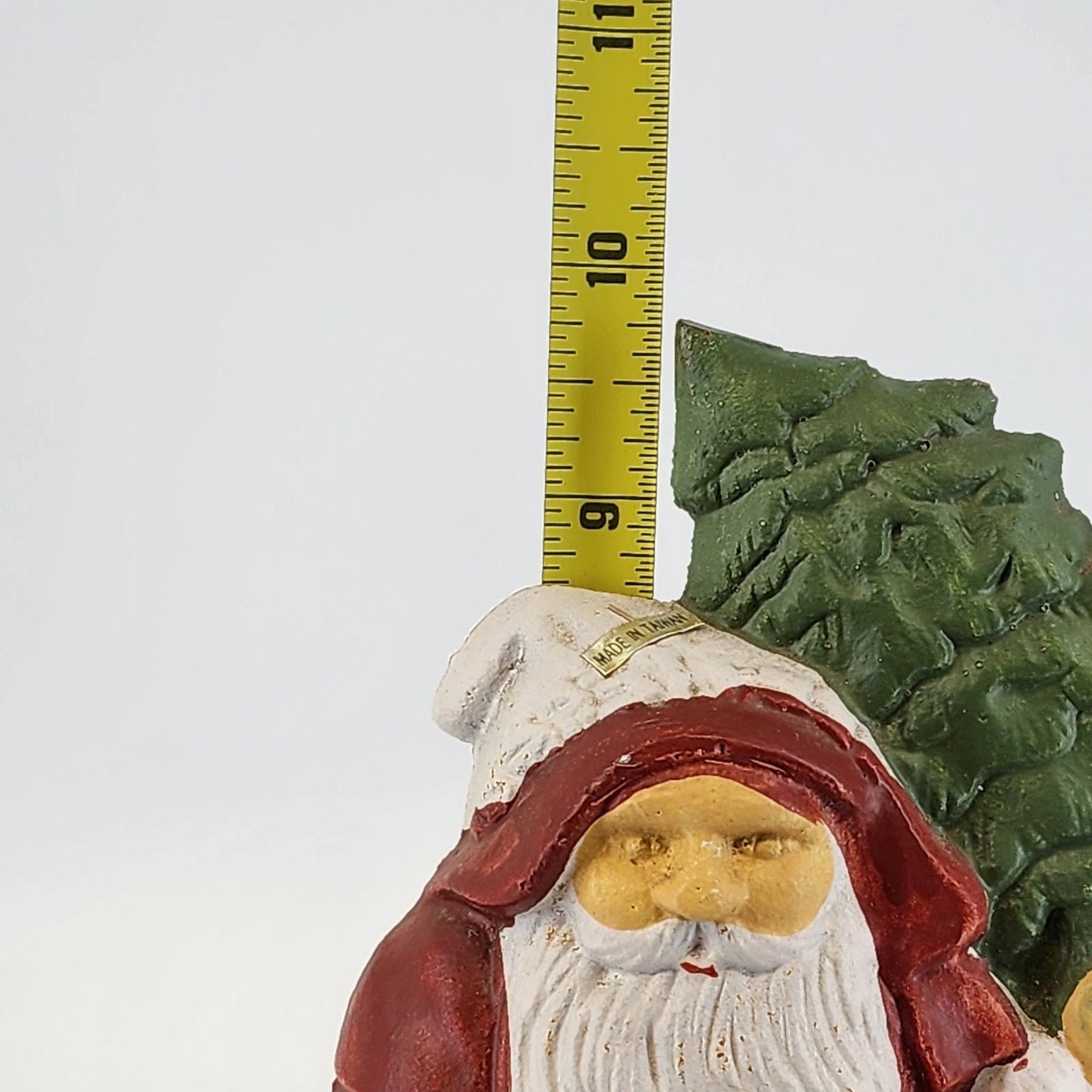 Cast Iron Santa Claus Doorstop Holding Christmas Tree & Staff Heavy 10" Vintage