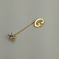 Gold Tone Initial Letter G w Faceted Clear Rhinestone Stick Pin Brooch