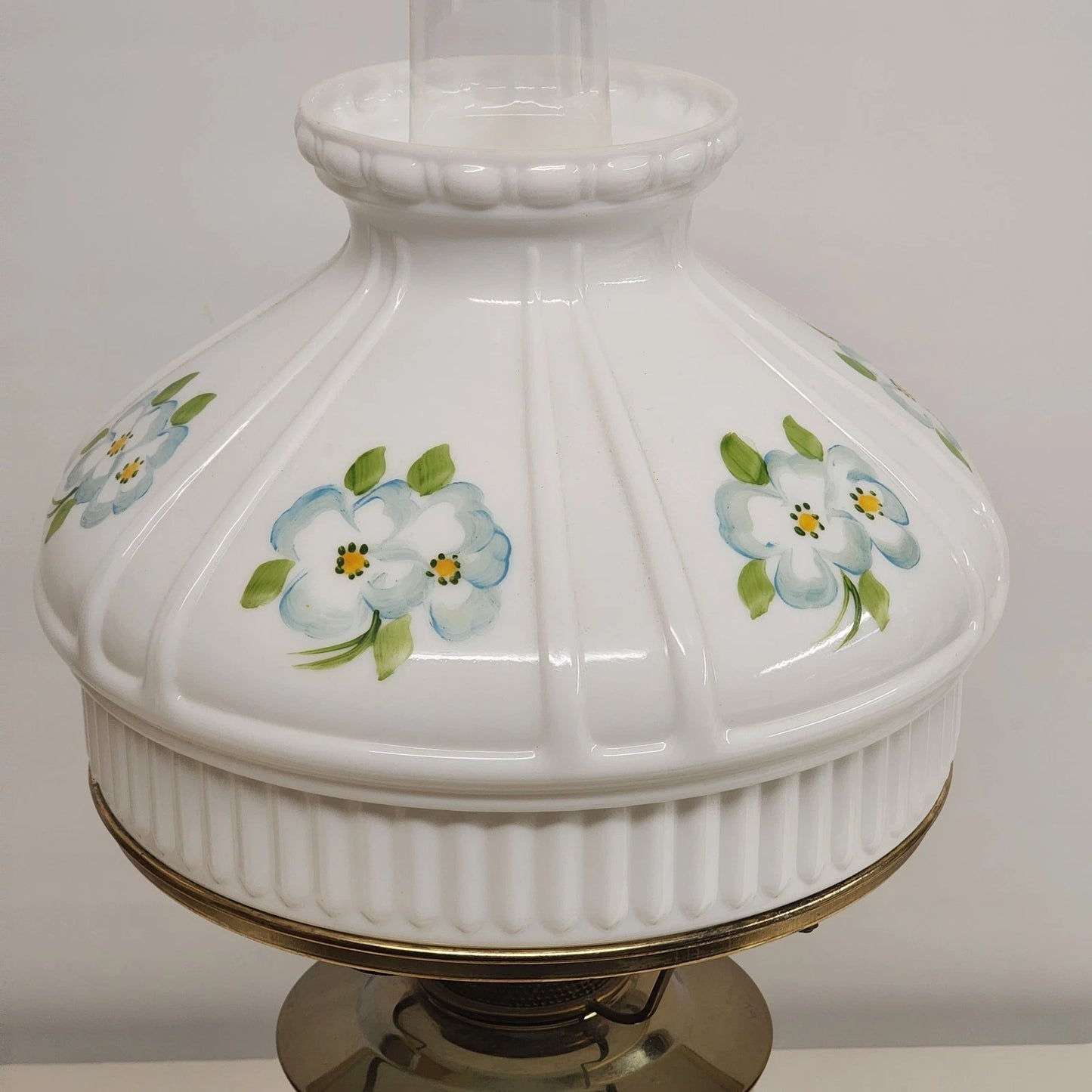 Aladdin Kerosene-Electric Mantle Lamp Solid Brass Crystal Dogwood Glass Shade