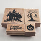 Stampin Up Set or 4 Halloween Themed Wooden Mounted Rubber Stamps Vintage