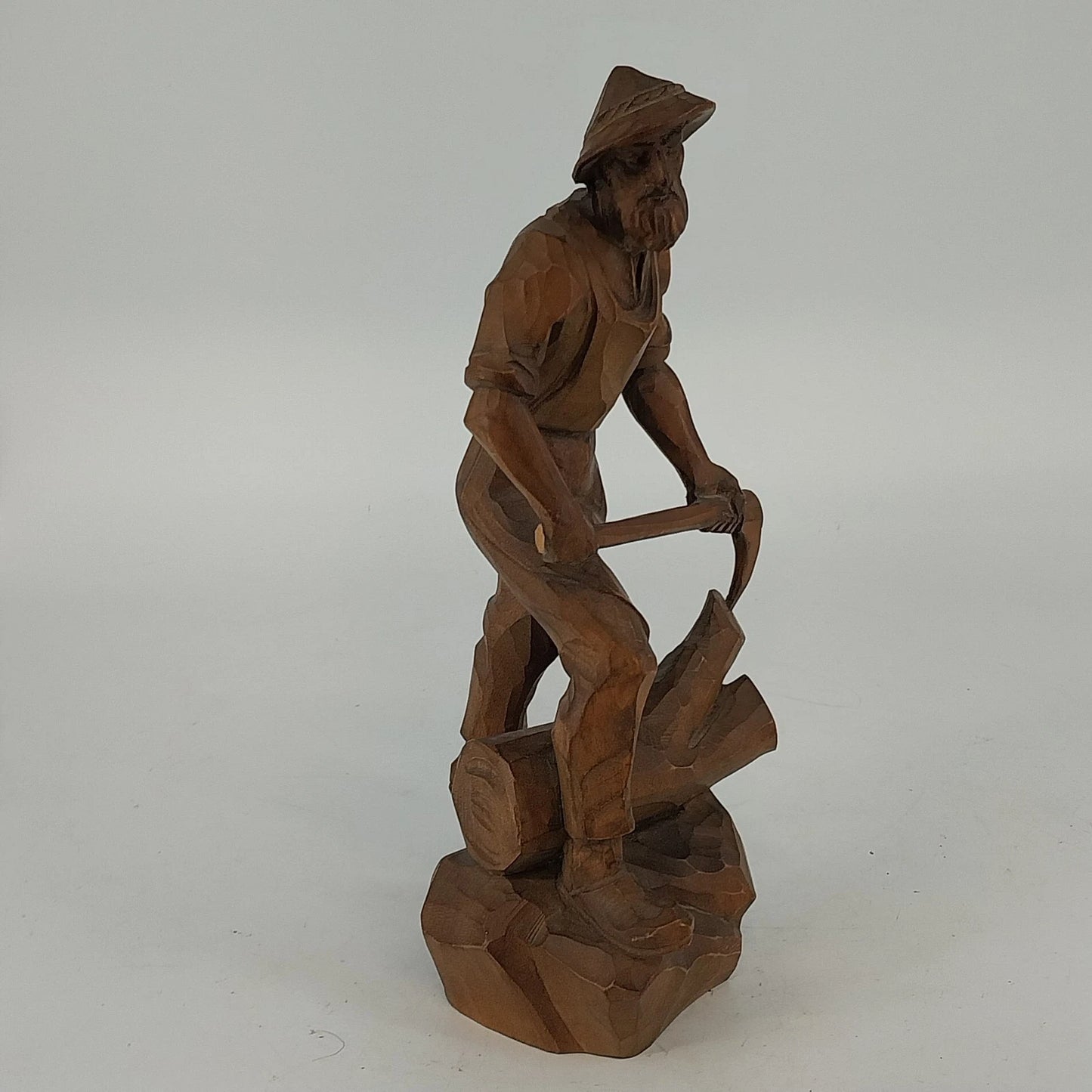 Hand Carved Natural Wood Man Woodcutter Lumberjack Figure 9" Folk Art Sculpture