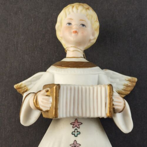 Schmid Ceramic Angel Musical Music Box Accordion Brahms Lullaby Turns Movement