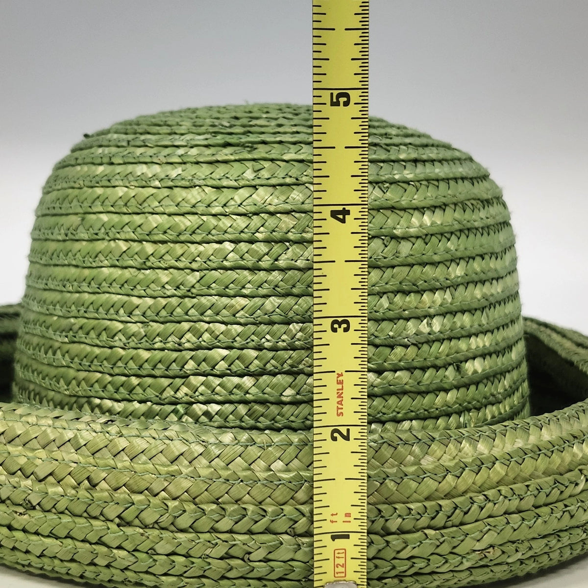 Green Natural Straw Sun Hat Women Rolled Brim Braided Round Crown Summer Garden
