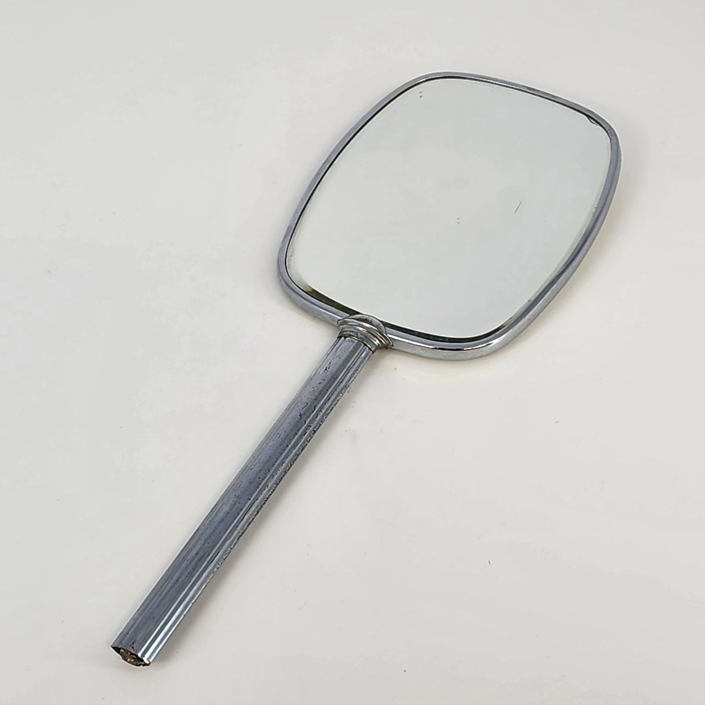 Hand Mirror 12.5" Silver & Yellow Beveled Glass Cameo Rose Flower Vanity Decor