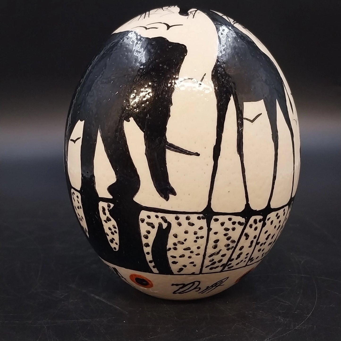 Hand Painted Ostrich Egg Art Cape Town South Africa Safari Wildlife Decor 5.5"