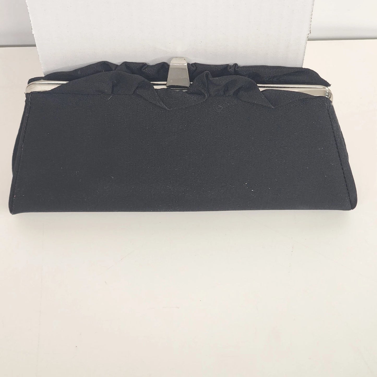 Black Evening Clutch Bag Leather Interior Minimalist Formal Handheld Purse Vtg