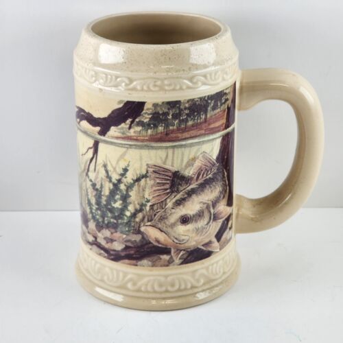 Papel Giftware Largemouth Bass Fish Fishing Ceramic Stein Mug Tan Graphic Image