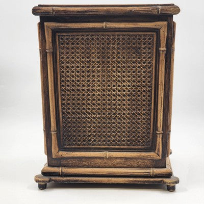 Vintage Gilt Faux Bamboo Caning Plastic Wastebasket Bin 14.5"