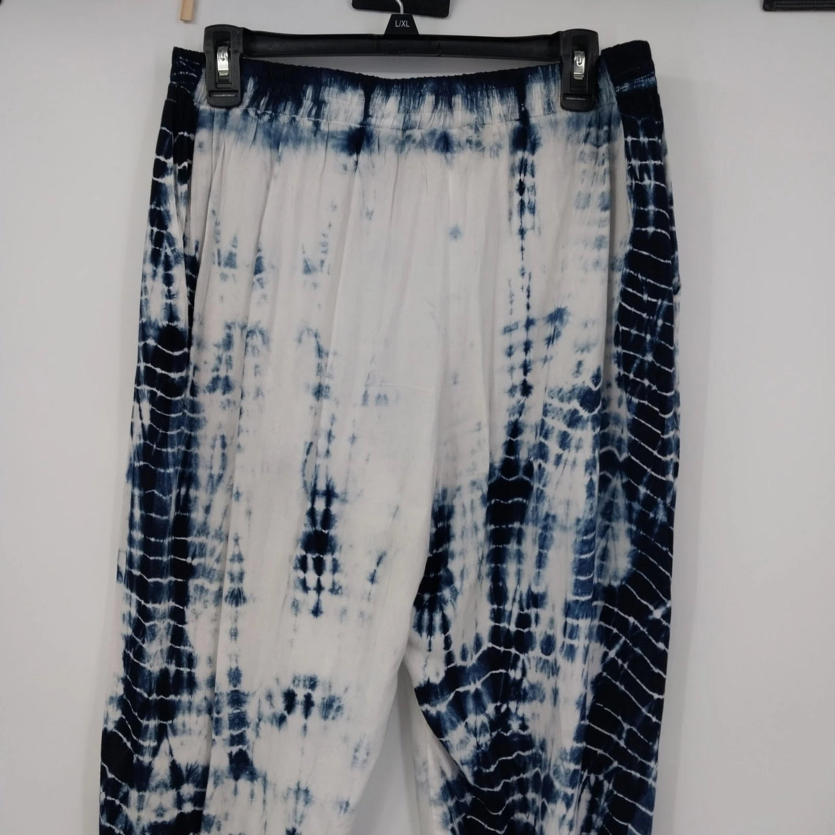 Khakis & Company Women's Blue White Tie-Dye Harem Balloon Boho Pants Medium
