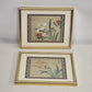 Pair Chinese Silk Paintings Birds Flowers Gold Frame 14x11 Vintage Wall Art