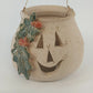 Handmade Studio Pottery Jack O Lantern Holly Candle Luminary 4" Vintage