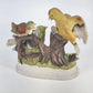 Lefton Ceramic Bird Family Figurine Yellow Green & Baby Bird on Log 7" Taiwan