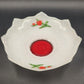 Indiana Glass White Footed Bowl Red Tulips Ruffled Edge Vintage