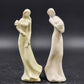 2 Faceless Women Figurines Solid White & Off-White Glazed Porcelain Flowers 8.5"