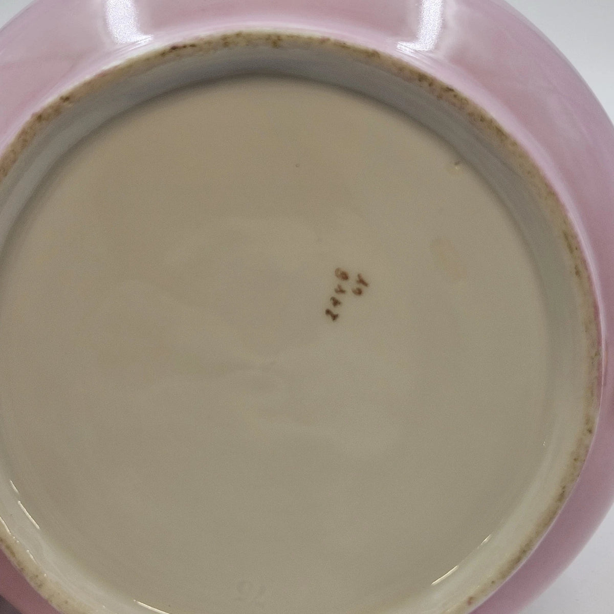 Pink Porcelain Biscuit Cookie Jar Bowl Covered Butterfly Birds Transfer Vintage