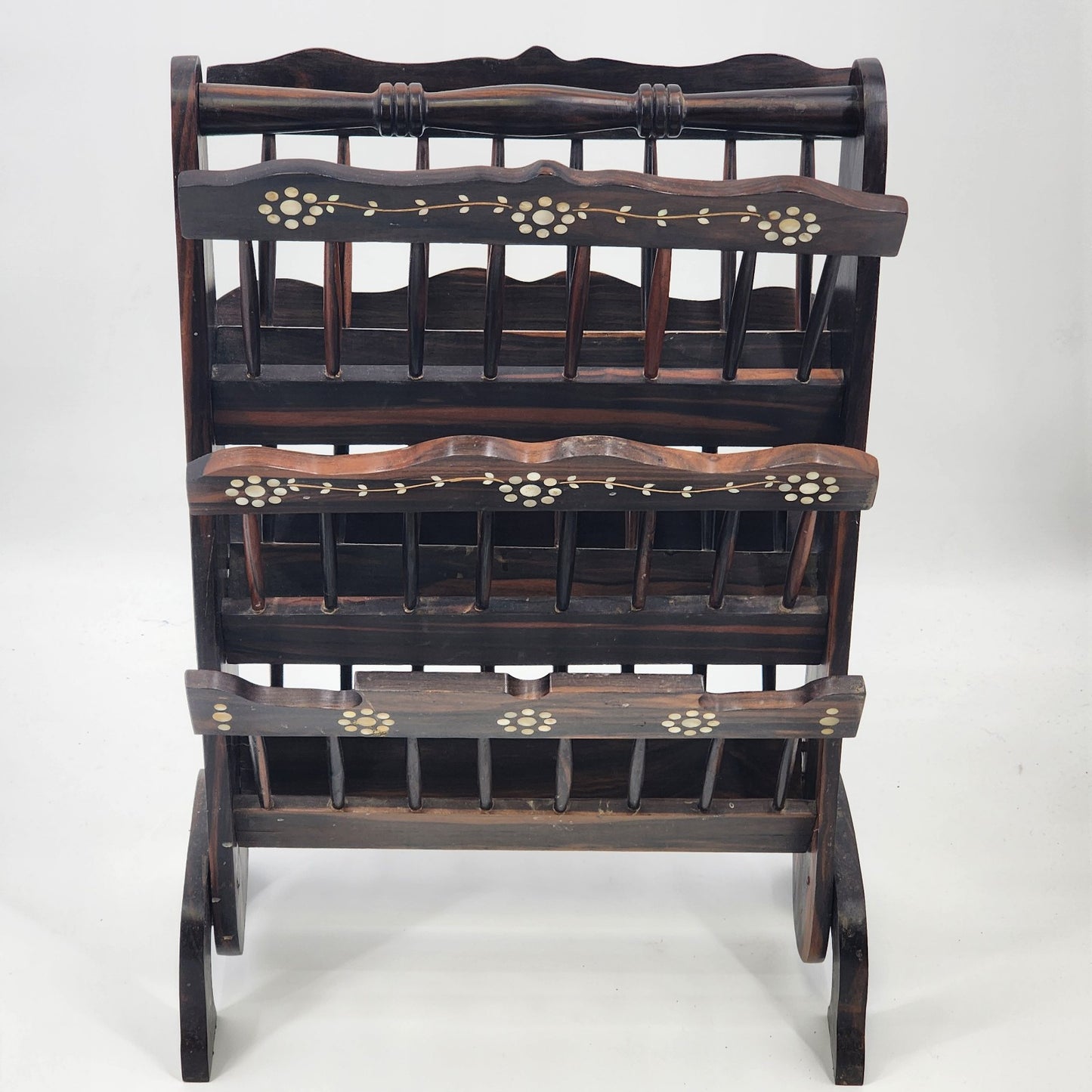 Wood Ebony Inlaid Magazine Rack Book Music by SC Vizcarra w/ 6 Position