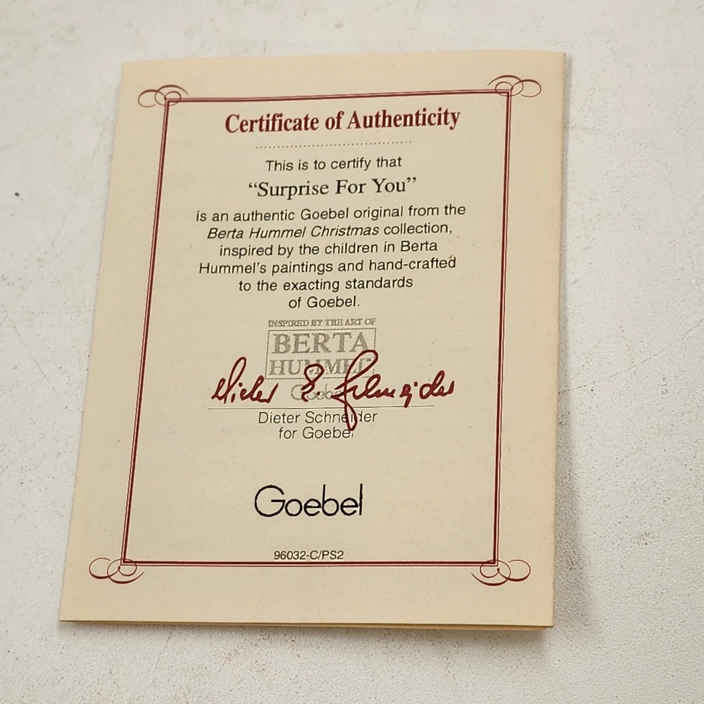 Berta Hummel SURPRISE FOR YOU Ornament 1997 Goebel BH-49 Porcelain 2.75"