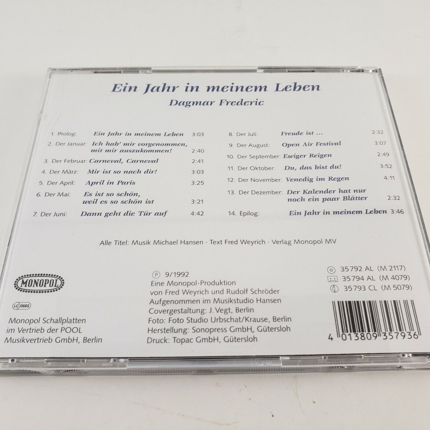 Ein Jahr In Meinem Leben by Dagmar Frederic Music CD Signed by Artist 1992 Pop