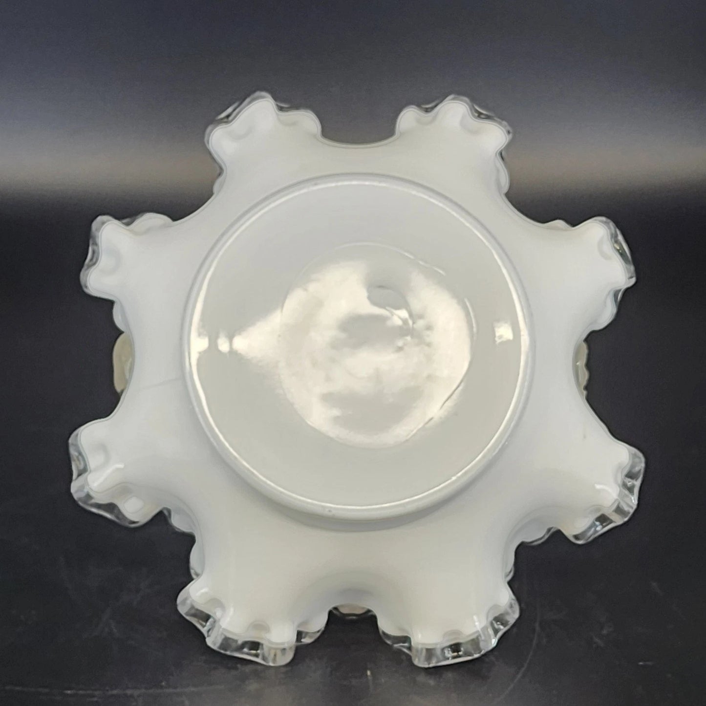 Fenton Silver Crest Milk Glass Basket Ruffled Edge Handle 8" Candy Dish