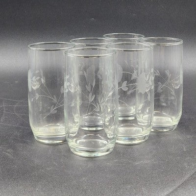 Set of 6 Princess House Heritage Etched Crystal Tumblers 11 oz 5"hx2.5"d Vintage