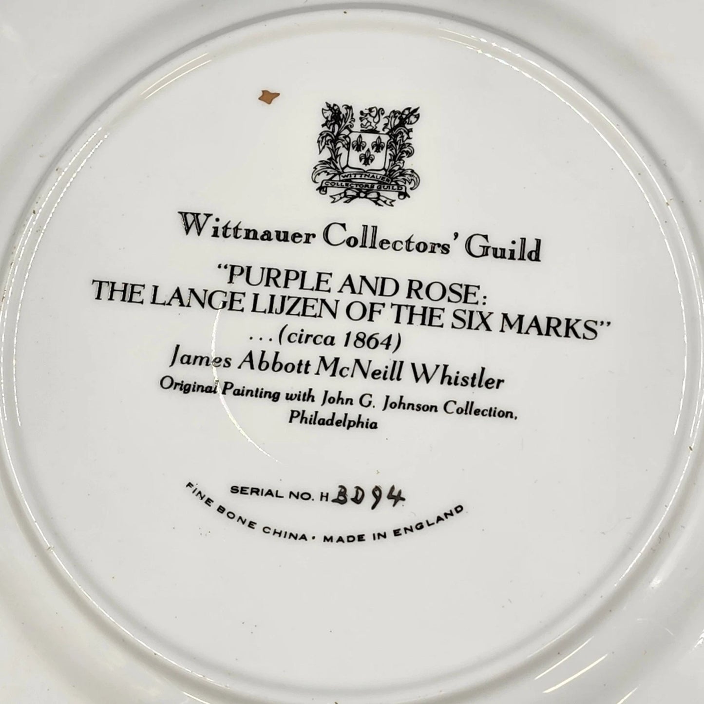 Wittnauer Collectors' Guild Lang Lijzen of the Six Marks Whistler Plate No HBD94