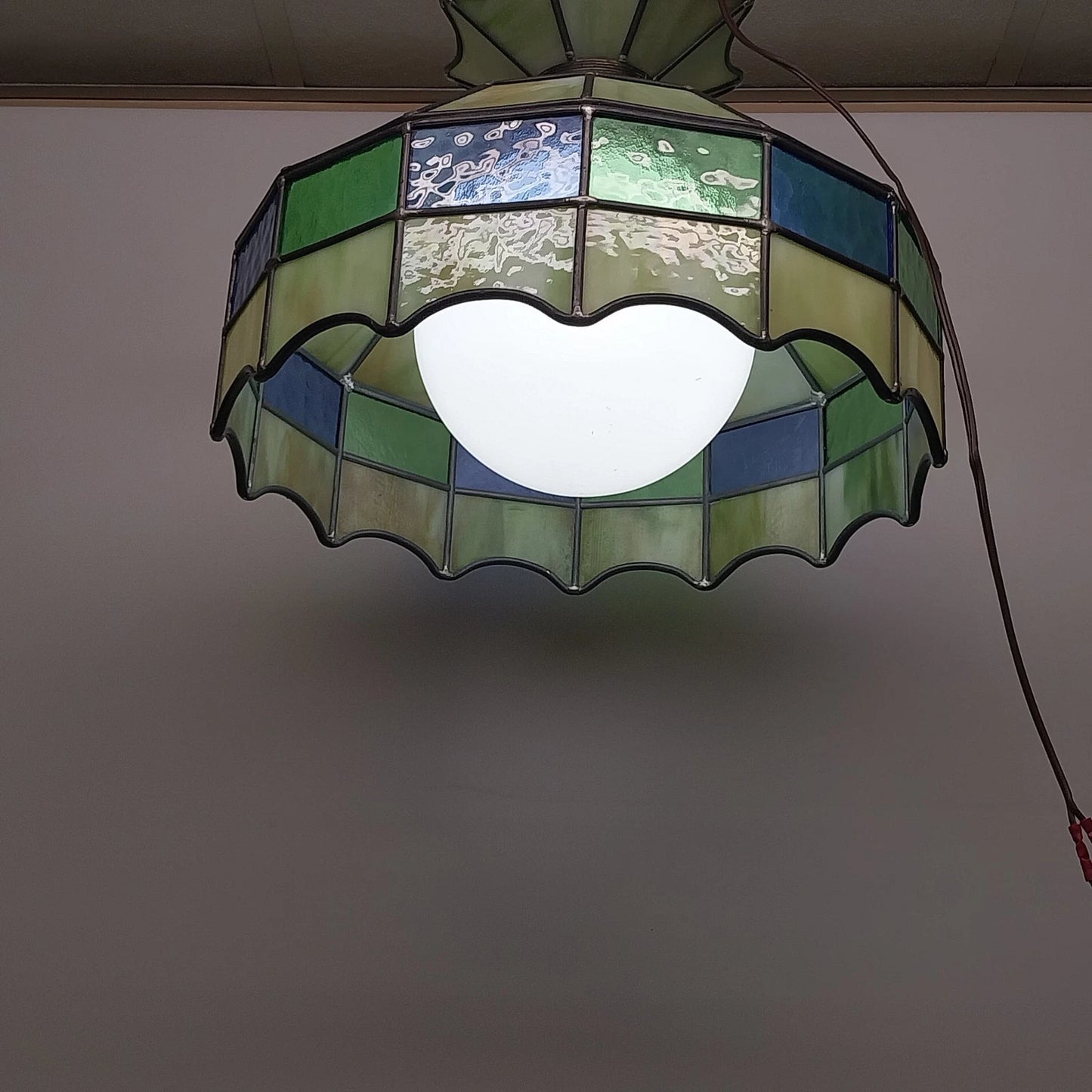 Tiffany Style Green Stained Glass Hanging Light Fixture 16 Inch