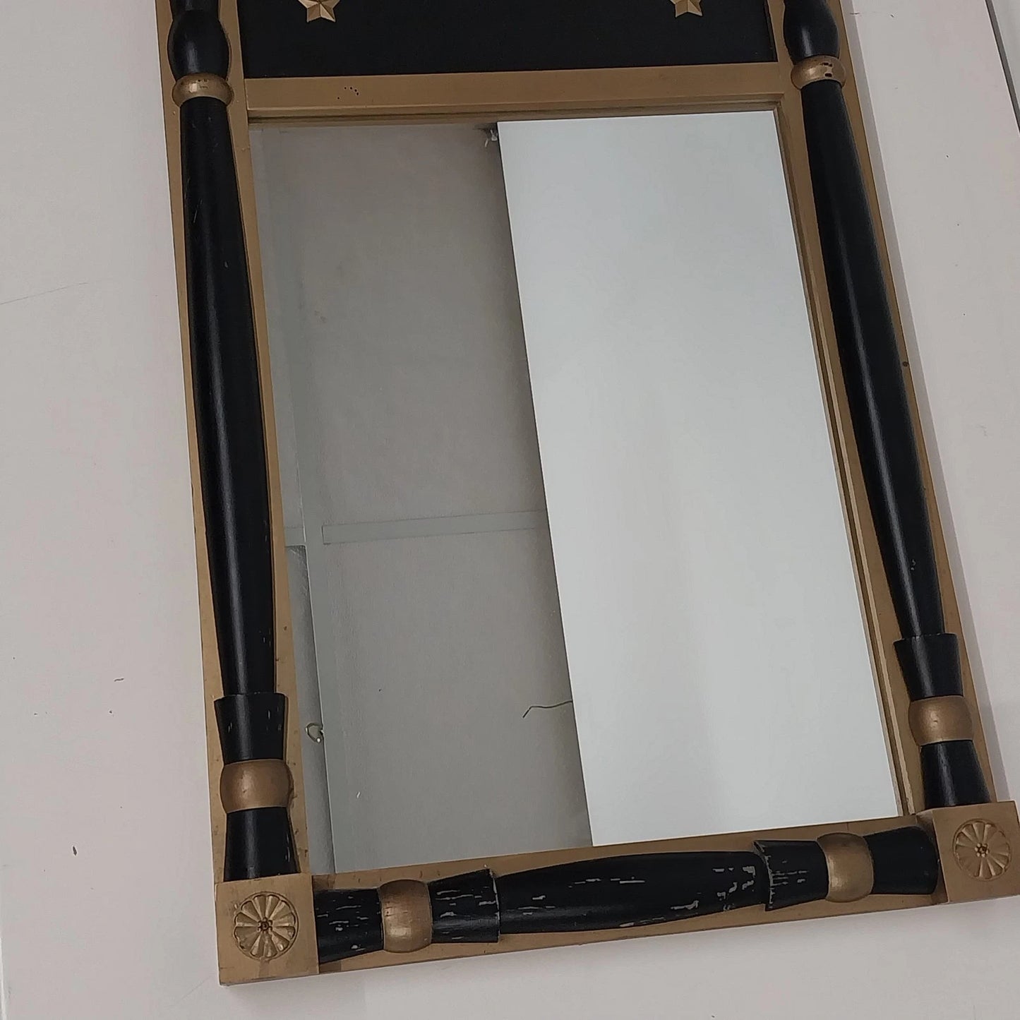 Americana Federal Eagle Trumeau Mirror Colonial MCM Black Handcraft Wood Vintage