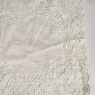 Set of 2 White Rectangle Lace Table Runners w Floral Doilies Scalloped Edge 33.5"