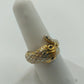 Gold Tone Snake Wrap Bypass Ring Textured Serpent Black Eyes Size 8 Jewelry