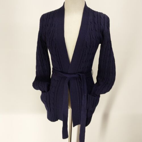 FAI Navy Cardigan Sweater Wool-Acrylic Blend Front Pocket's Woman's Small