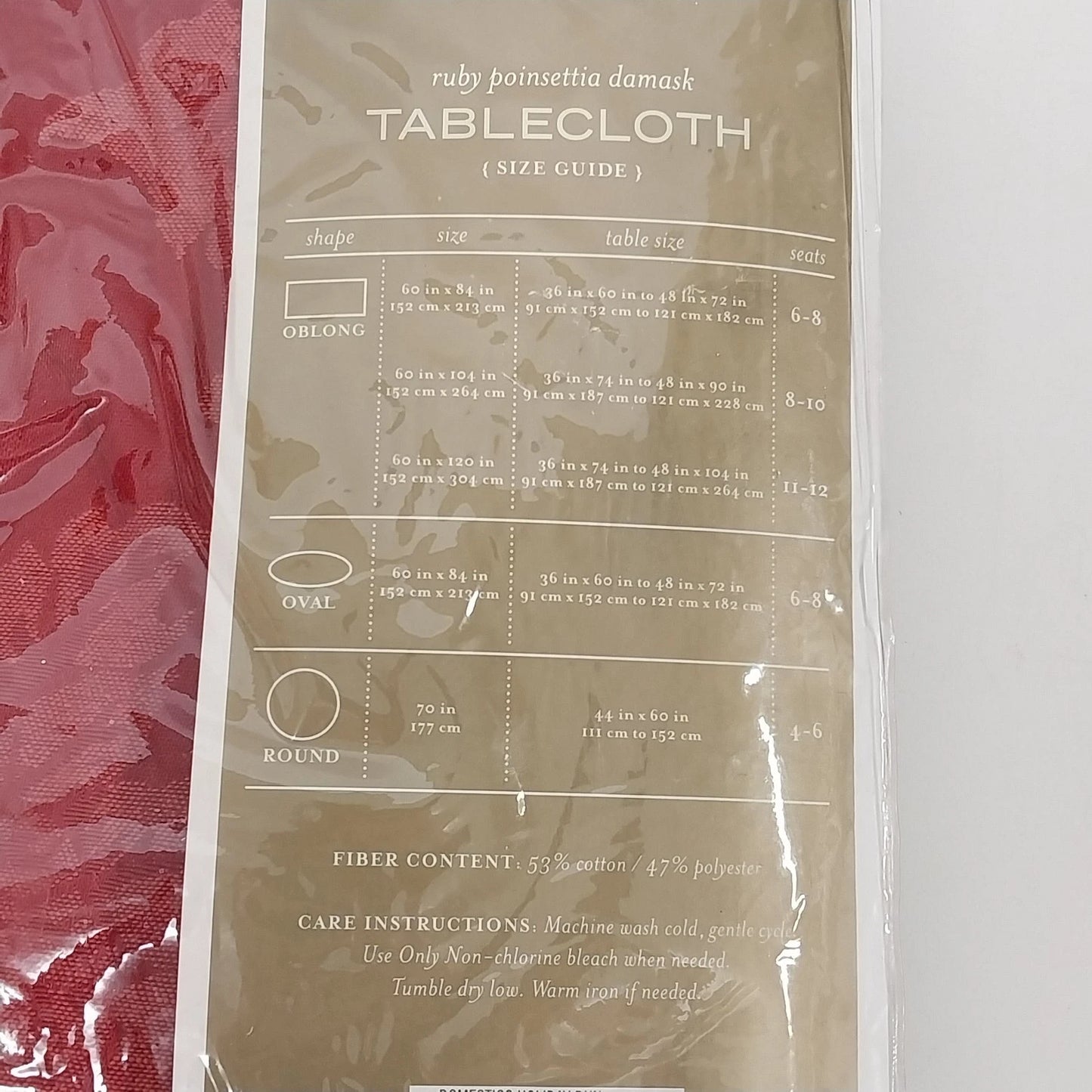 Target Ruby Poinsettia Red Damask Oval Tablecloth 60" x 84" NOS 2003 Holiday