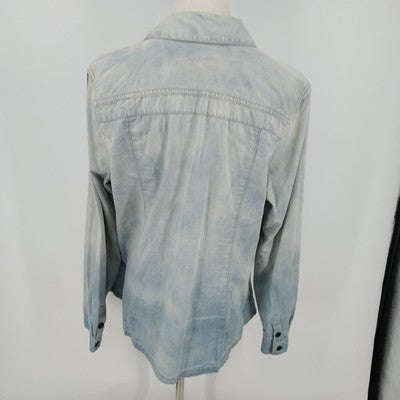 Ruff Hewn Women’s Denim Shirt Jacket XL Light Blue Snap Front w Pockets VTG