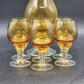 Italian Amber Glass Decanter & 6 Cordials Twisted Stems Clear Handle Vtg Elegant
