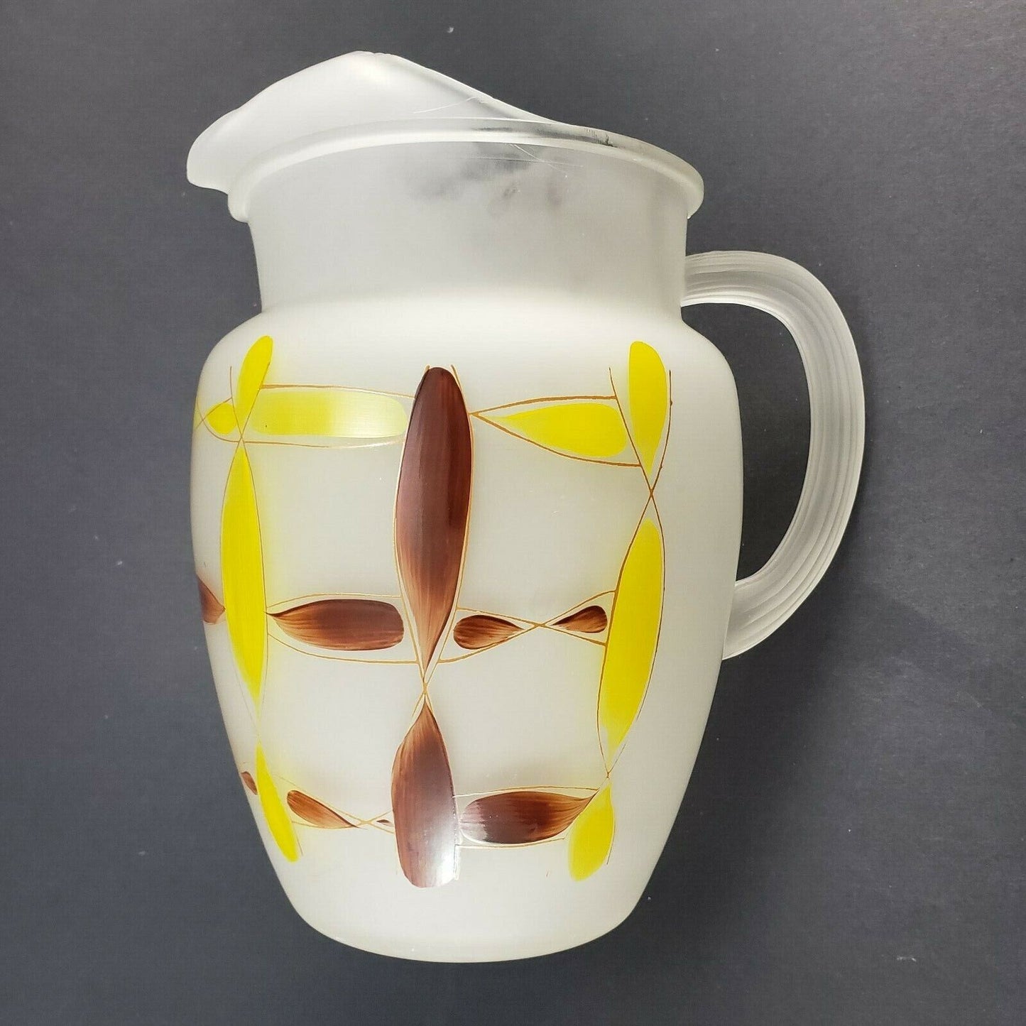 MCM Frosted Pitcher Set Geometric Southwest Mid-Century Yellow Brown Brushstroke