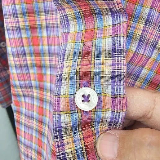 Alan Flusser Mens Multicolor Plaid Button-Up Shirt Size Medium 100% Cotton China