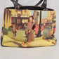 Artisan Canvas and Leather Tote Bag Lady on Boardwalk Graphic Art Purse Unique
