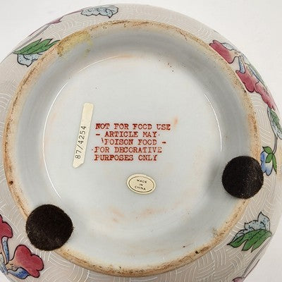 Macau Large Open Bowl 10"x4.5" Hand Painted Pink Blue Floral Design Vintage