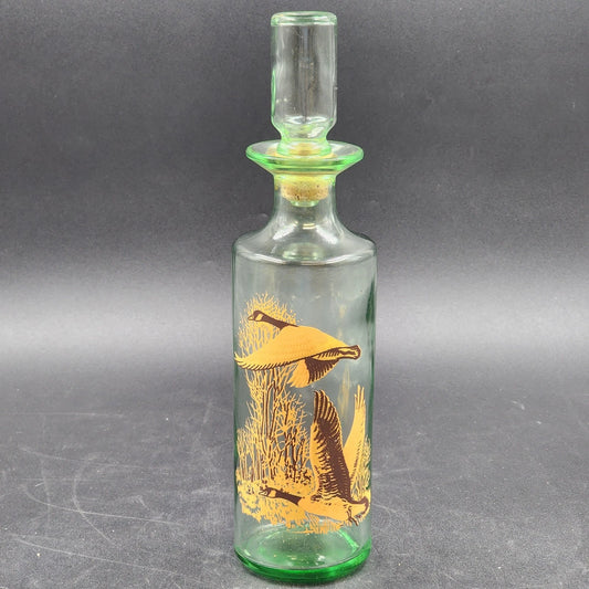 Old Fitzgerald Whiskey Decanter Flying Geese Glass Bottle Stuck Stopper