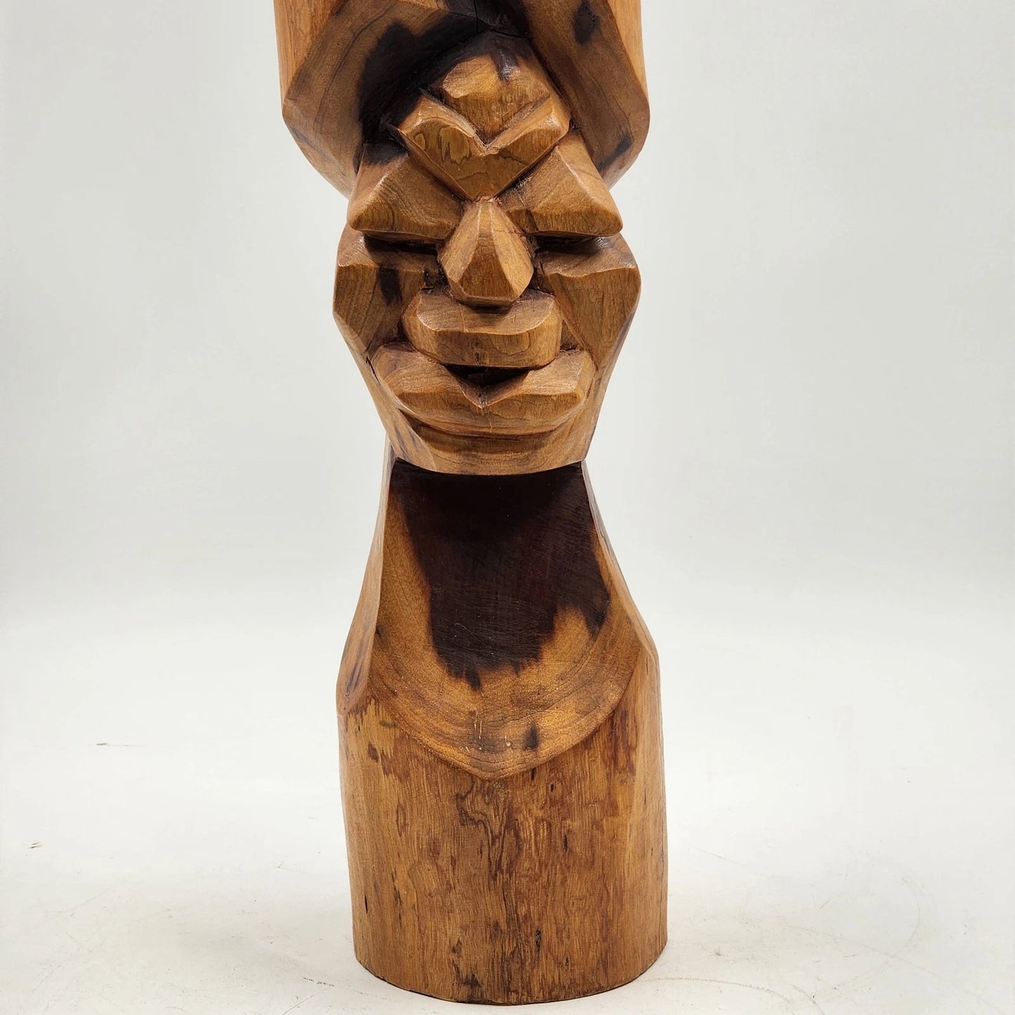 African Hand Carved Wood Head Bust Art Sculpture Figurine 16.5" Vintage Statue